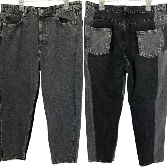 Zara Two Tone Relaxed Fit Jeans Gray Black Denim Size 14 - Picture 1 of 10
